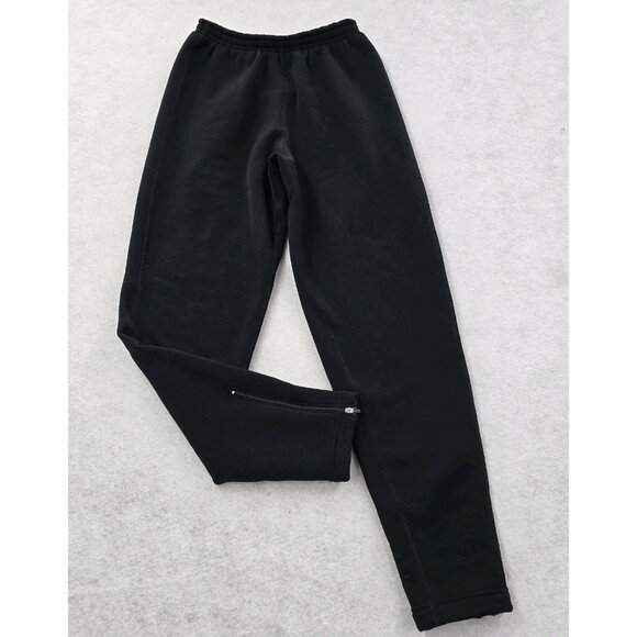 VTG LL Bean Zip Ankle Sweatpants Baselayer Fleece Lined Nylon Lycra Black - Picture 1 of 9